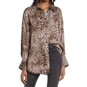 All SAINTS Inez Kiku Wave-Effect Cheetah Print Over Sized Button Down Shirt